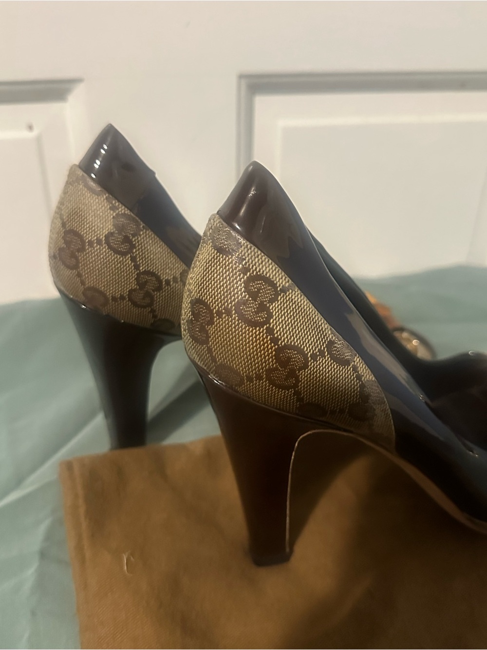 Gucci Brown and Tan Peep-Toe Heels with Bamboo Accent - Picture 7 of 8